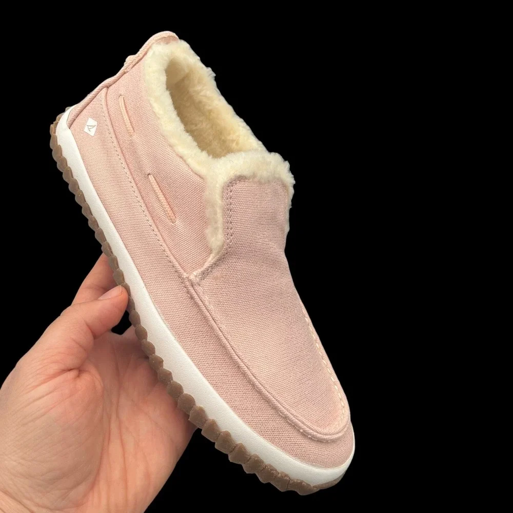 Sperry Youth Girls Moc-Sider Faux Fur Lined Winter Shoes Size 4 Blush Pink White
